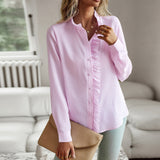 Striped Long Sleeve Shirt Fashion Ruffle Design Button Up Tops Casual Office Blouse
