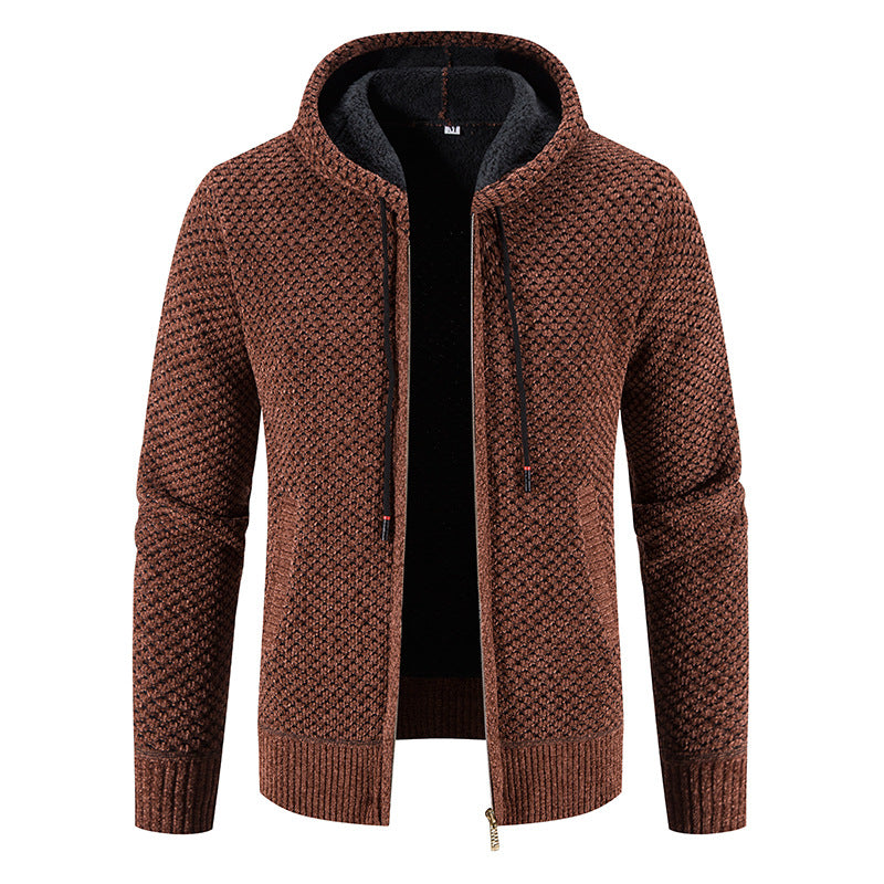 Hooded Sweater Fleece-lined Velvet-added Thickness Fleece-lined Warm Cardigan Coat