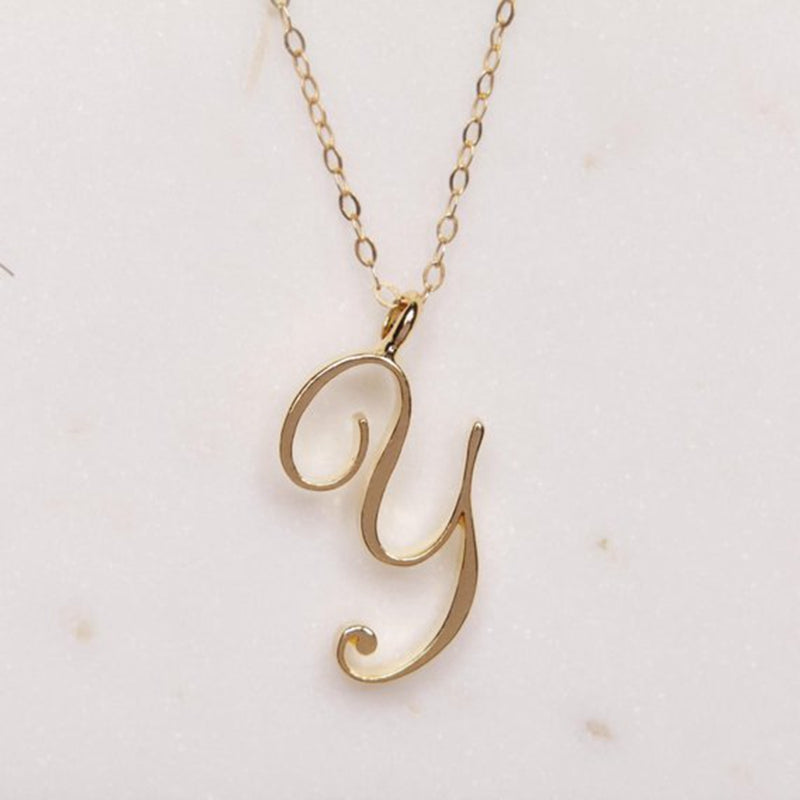 Gold 26 Old English Initial Letter Necklaces For Women - Minihomy