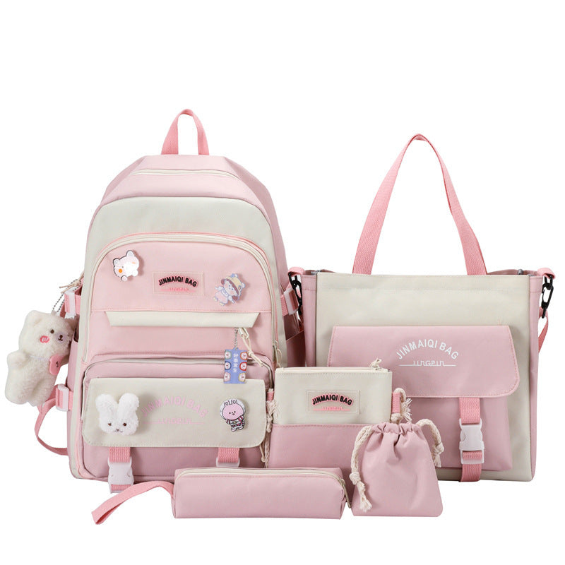 Girls Large Capacity Backpack with Color Contrast Design - Minihomy