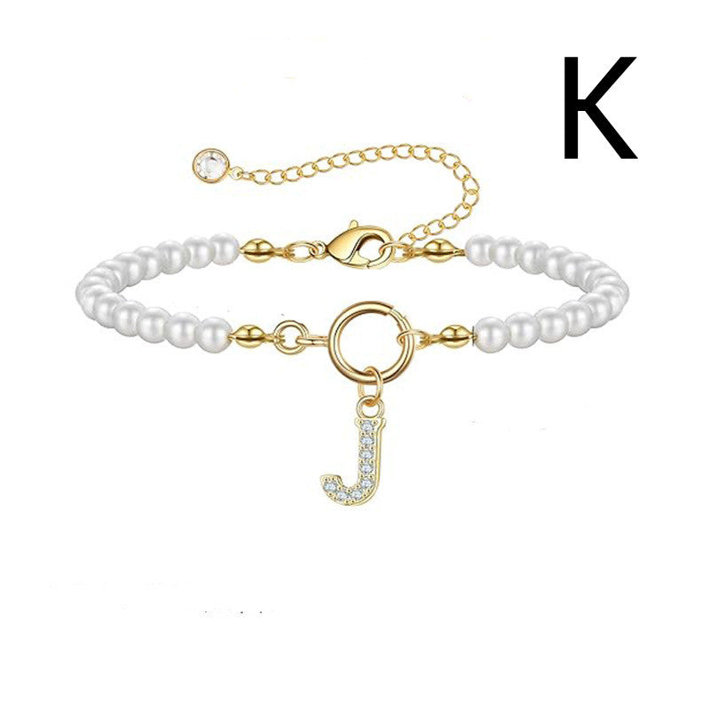 Personalized Initial Bracelet with Pearl Charm - A-Z Letter Toggle Clasp Jewelry Gift for Women - Minihomy