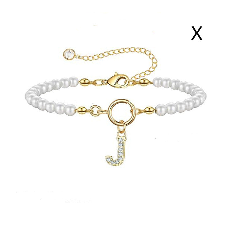 Personalized Initial Bracelet with Pearl Charm - A-Z Letter Toggle Clasp Jewelry Gift for Women - Minihomy