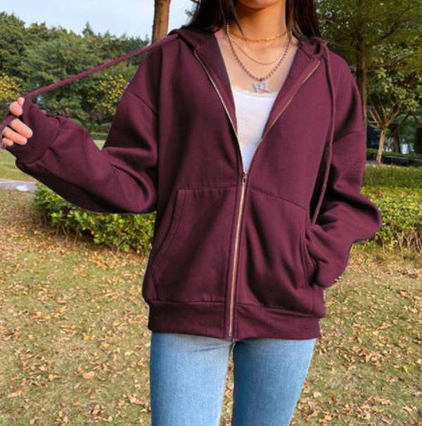 Brown Aesthetic Hoodies Women Zip Up Sweatshirt Hooded - Minihomy