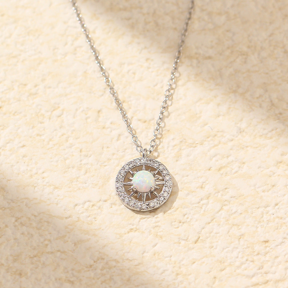 Celtic Moon & Sun Necklace with Opal and Asterism Diamond - Sterling Silver