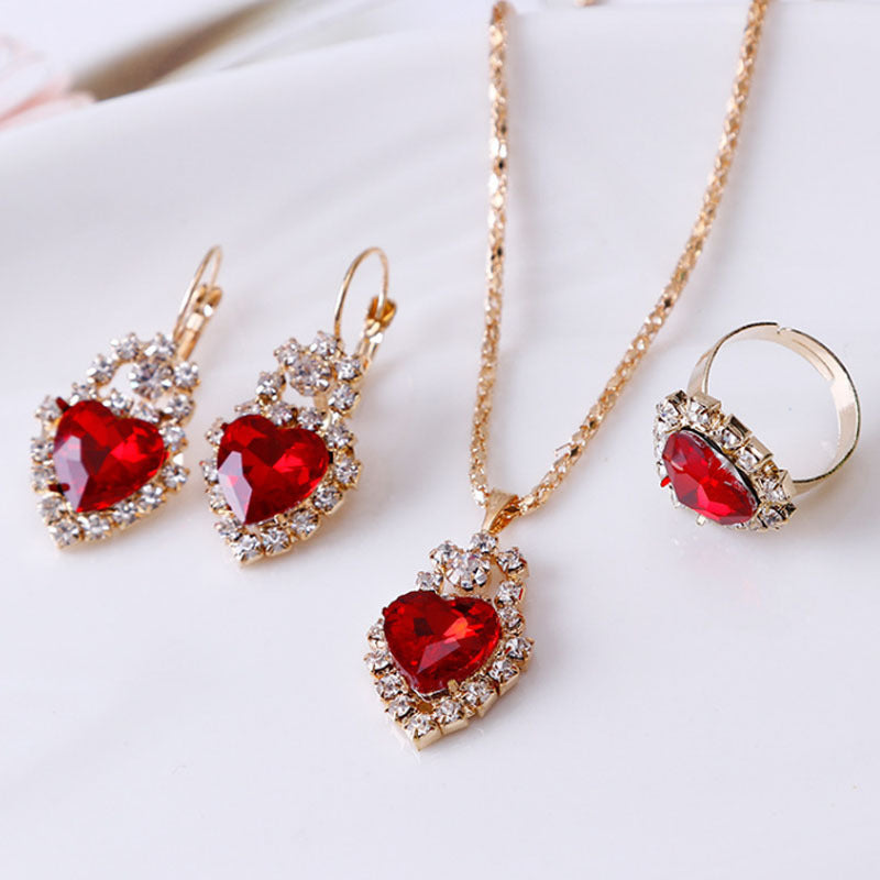 Water Drop Rhinestone Necklace Earrings Ring Set