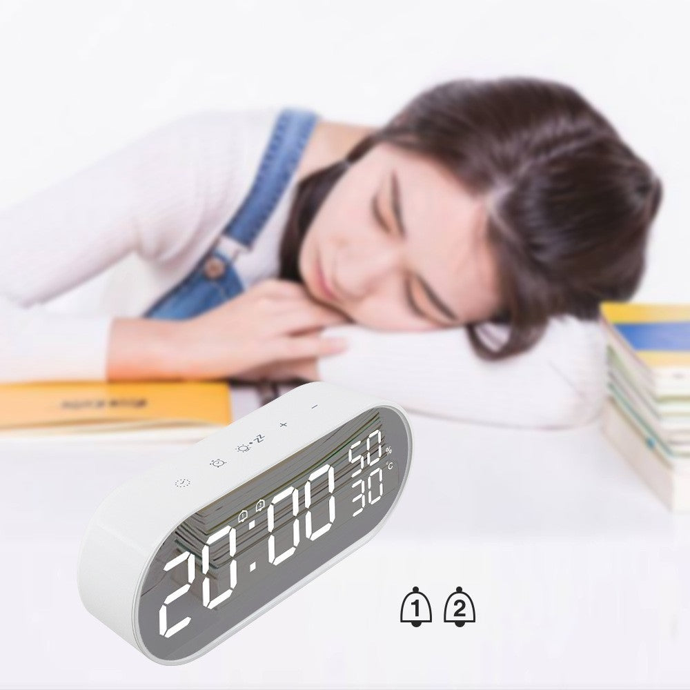 LED Alarm Clock Mirror Touch Temperature And Humidity Electronic Clock - Minihomy