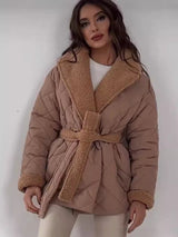 Winter Lapel Plaid Coat Fashion All-match Waist-tied Design Coat For Women Outwear Clothing