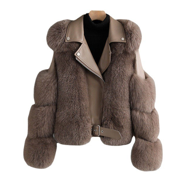 Women's Imitation Fur Motorcycle Coat - Autumn And Winter Collection