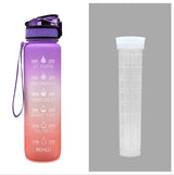 1L Tritan Water Bottle with Time Marker & Bounce Cover - Leakproof Bottle for Sports, Fitness, Cycling
