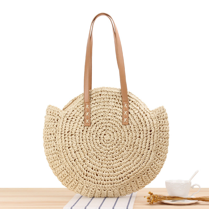 Simple Round Shoulder Bag Straw Handbag Summer Beach Bags