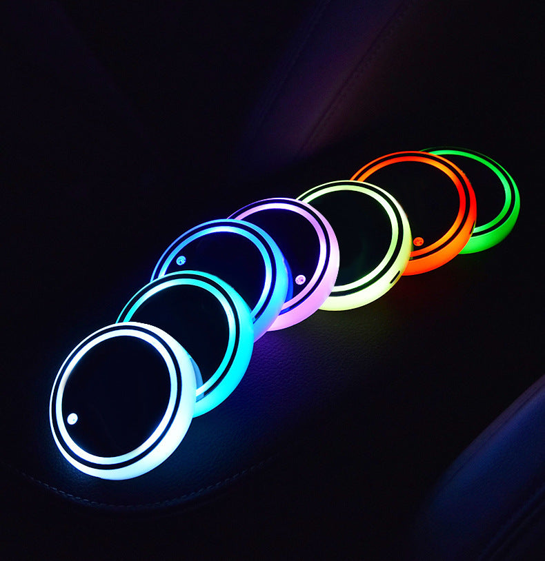 LED Cup Holder Coaster - Solar & USB Charging, Colorful Ambient Light, Non-Slip, Car Decor