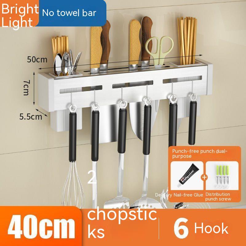 Kitchen Stainless Steel Knife Holder Punch-free Chopstick Canister Storage Hook Rack - Minihomy