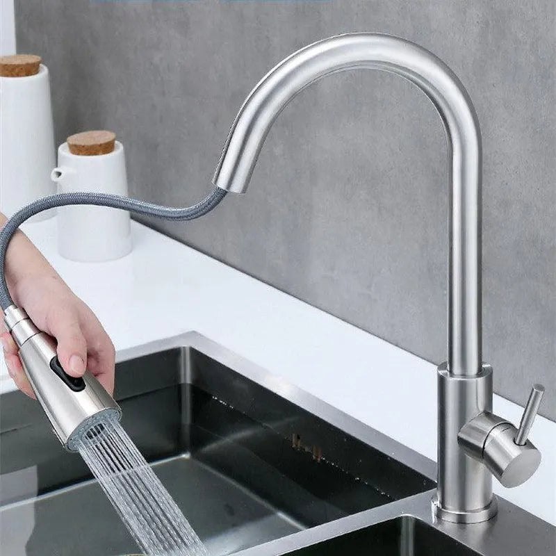 Kitchen Pull Hot And Cold Water Faucet Stainless Steel - Minihomy