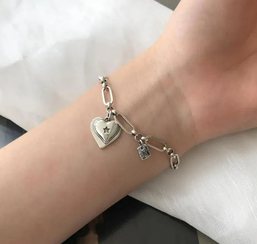 925 Loving Heart In Sterling Silver Bracelet For Women - Minihomy