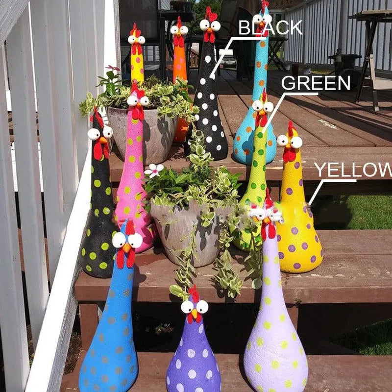 Yard Art Decor Chicken Garden Ornaments - Colorful Hen and Rooster Statues