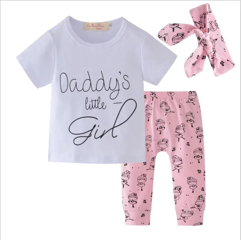 Baby Girl Clothes Set - Daddy's Little Girl T-Shirt & Cartoon Pants Outfit - Minihomy