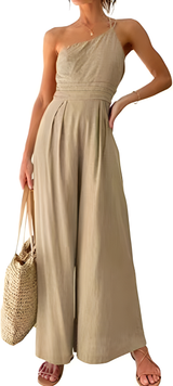 Solid Color Loose Wide-leg Cotton And Linen Jumpsuit