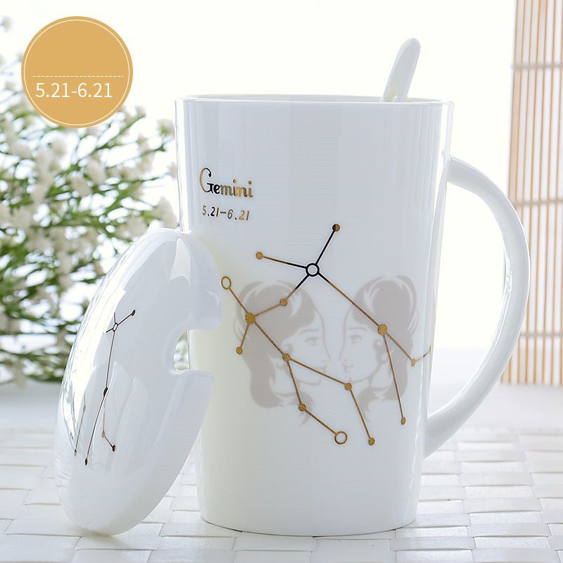 Creative Constellation Mark Ceramic Cup With Lid - Minihomy