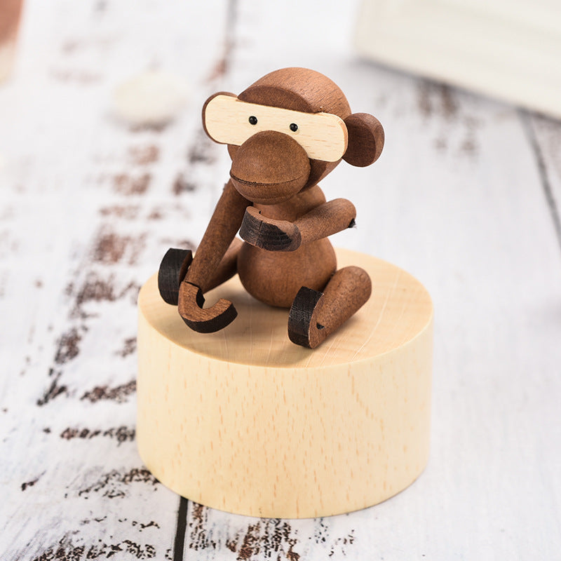 Wooden Mini Music Box Decoration Cartoon Crafts