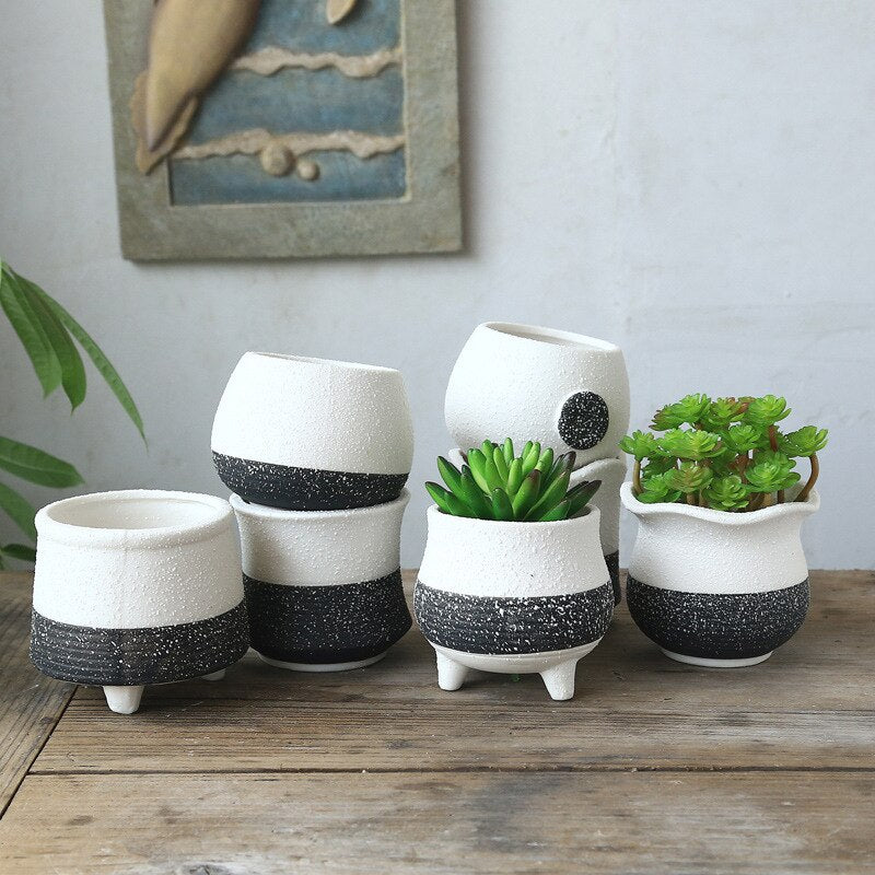 Snow Spray Glaze Black And White Breathable Creative Craft Flower Pot