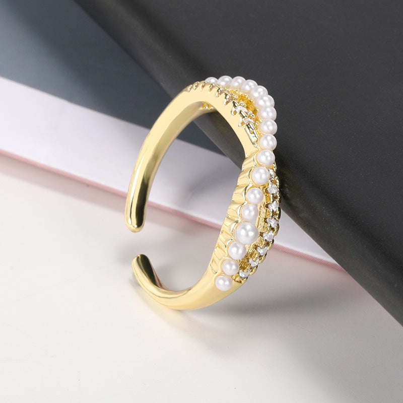 Pearl Temperament Female Cross Index Finger Ring - Minihomy