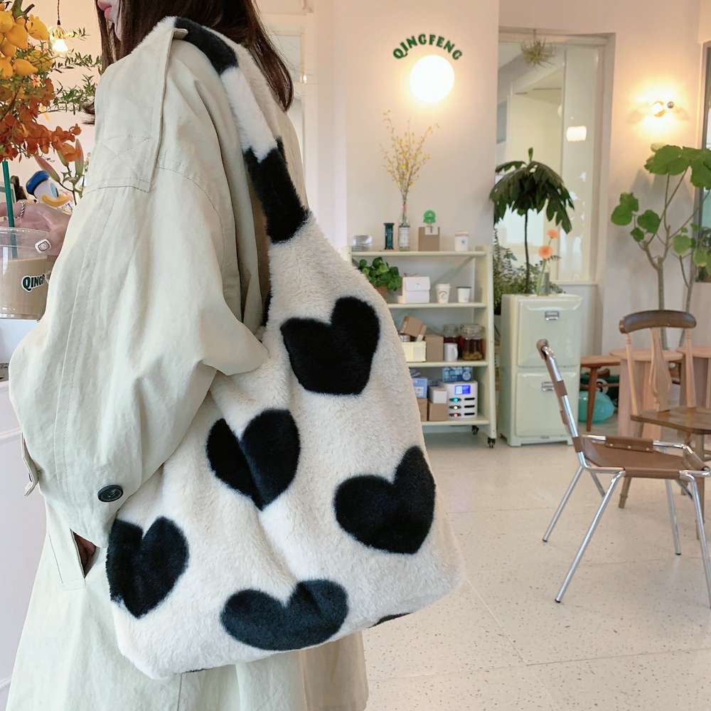 Love Heart Shoulder Bags Double Side Used Winter Underarm Bag Women - Minihomy