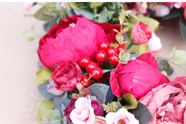 Christmas Red Door With Autumn Peony Wreath - Minihomy