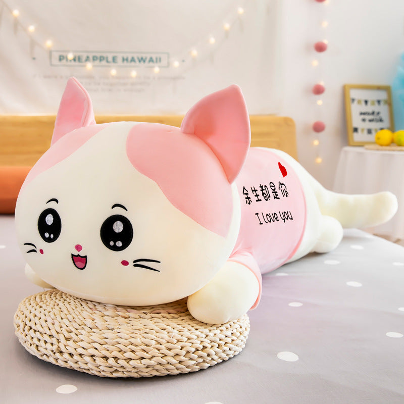 Cute Cat Plush Toy Sofa Cushion Long Throw Pillow - Minihomy