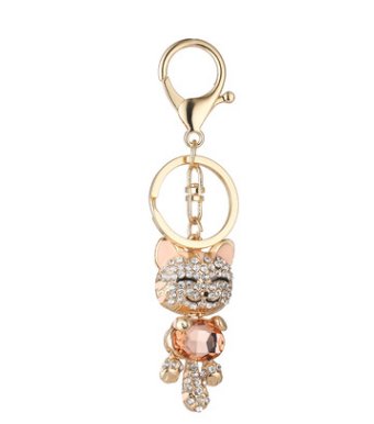 Enamel Lucky Cat Crystal Keychain Alloy Keyring For Women - Minihomy