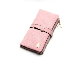 Retro matte leather two-fold draw long multi-card lady wallet