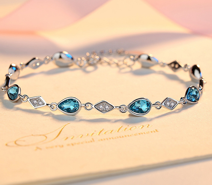 Austrian Blue Crystal 925 Sterling Silver Bracelet - Minihomy