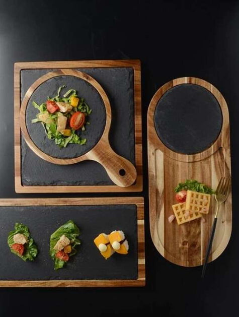 Black Wood Pizza Dish Wooden Plate - Minihomy