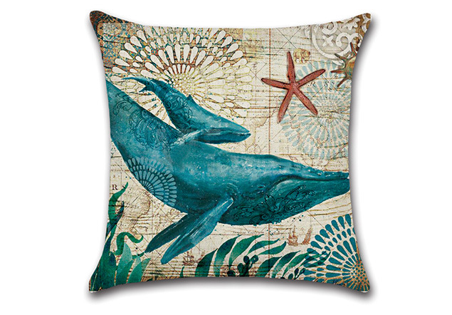 Marine life sea turtle seahorse whale octopus pillow