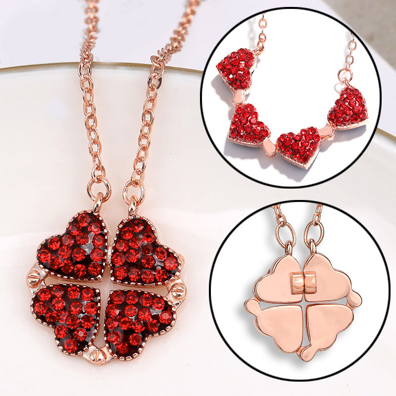 Love Lat Foldable Pendant Rose Gold Full Diamond Red Necklace - Minihomy