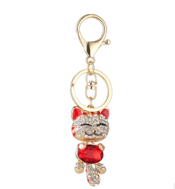 Enamel Lucky Cat Crystal Keychain Alloy Keyring For Women