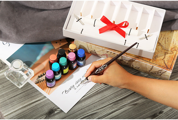 Pen and Ink Gift Box Wooden Dip Pen Set - Minihomy