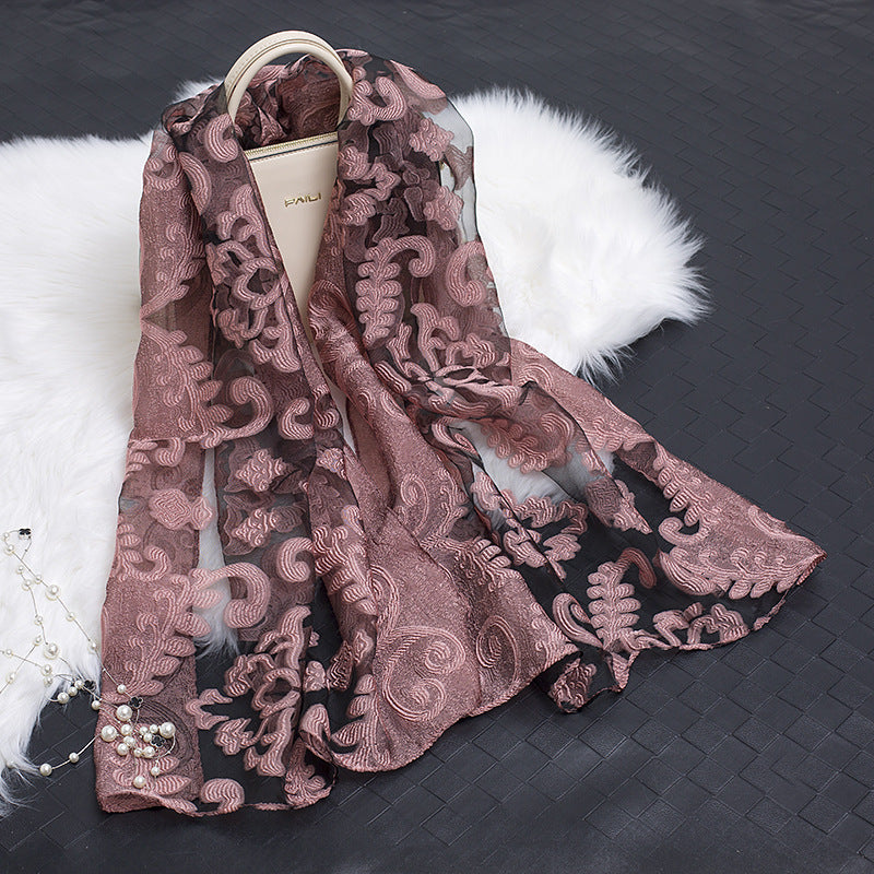 Cut flowers hollow silk scarf