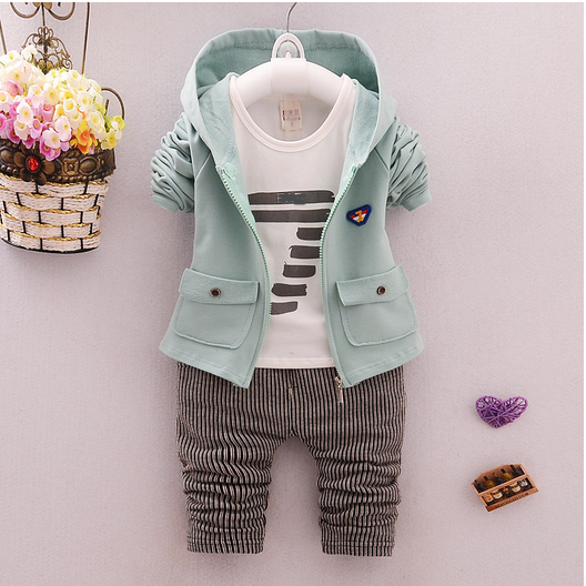 Spring and autumn new boys and girls zipper striped trousers suit children's suit