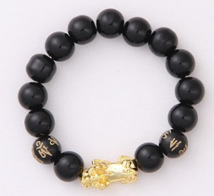 Obsidian 18K Gold Beads Bracelet Men Women - Minihomy