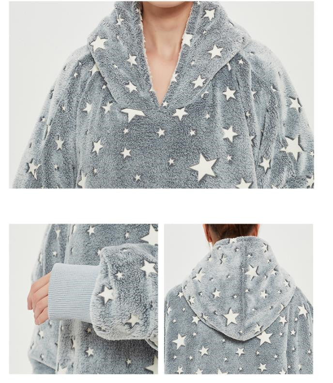 Glow In The Dark Stars Hoodie Blanket Oversized Sweatshirt Hooded Blankets - Minihomy