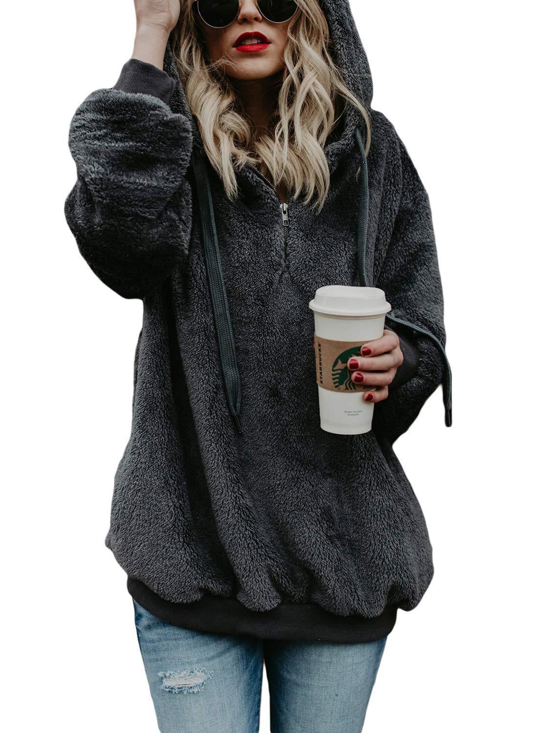 Plus Size Fall Winter Long Sleeve Plush Hooded Shirt Warm Sweatshirt