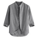 Striped Linen Three Quarter Sleeve Men's Shirt