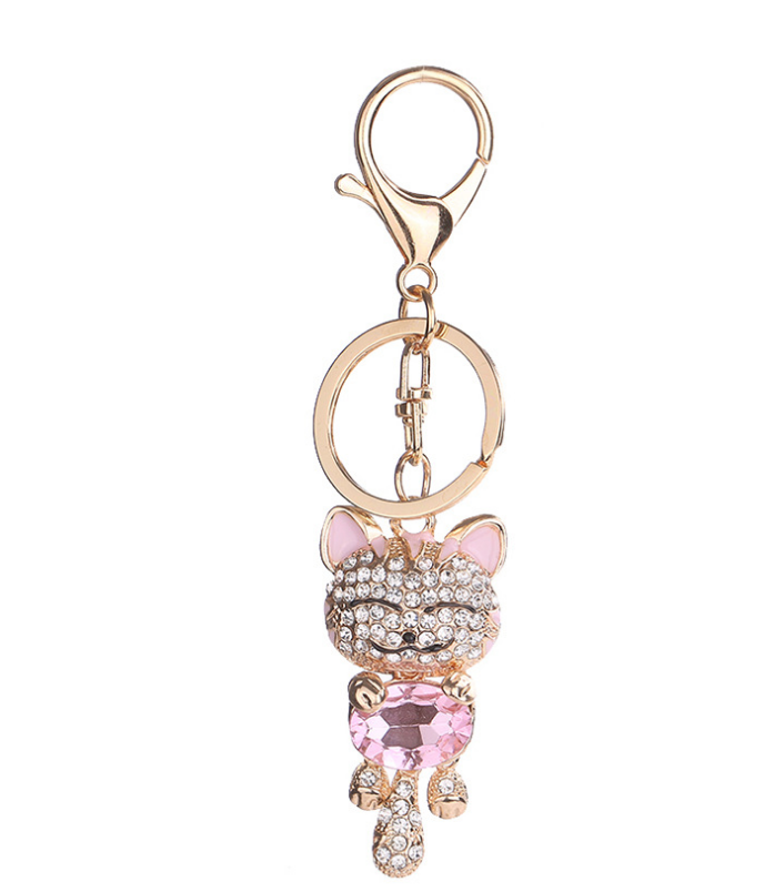 Enamel Lucky Cat Crystal Keychain Alloy Keyring For Women