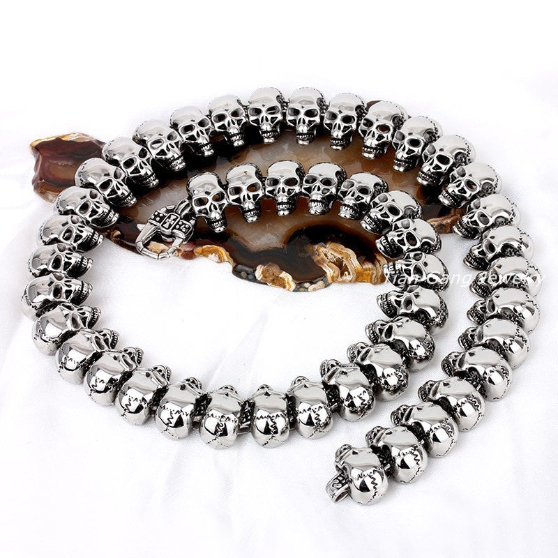 Trendy Stainless Steel Skull Necklace Domineering Men's Titanium Steel Thick Chain