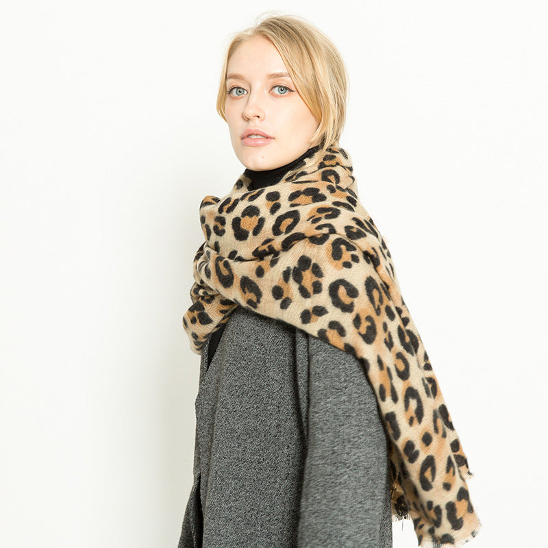 Leopard-Print Cashmere Women's Scarf Shawl: Unleash Your Wild Elegance - Minihomy