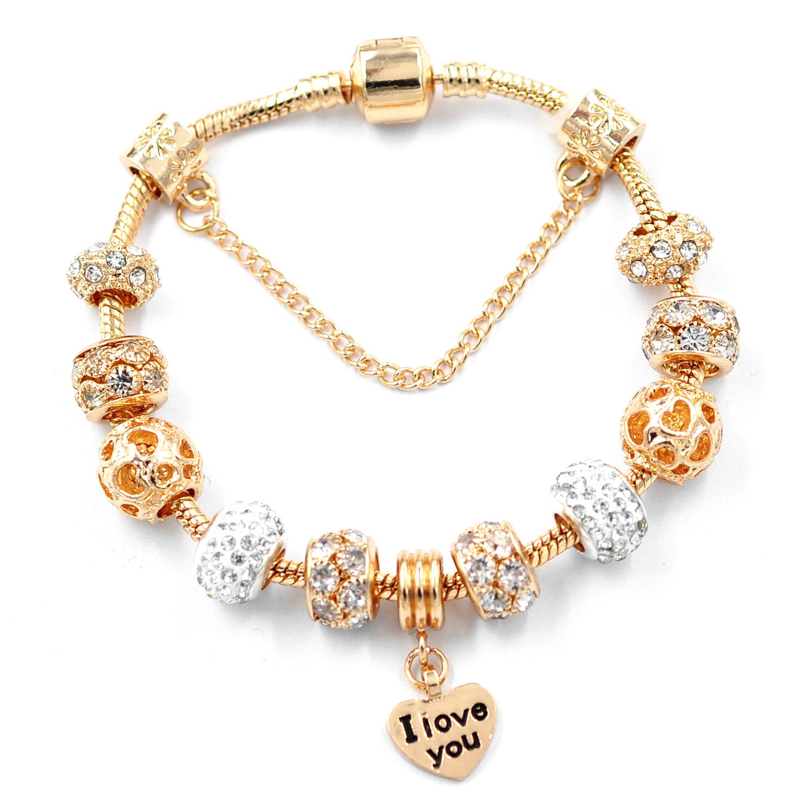 Gold Snake Chain Crystal Heart Bracelet - Minihomy