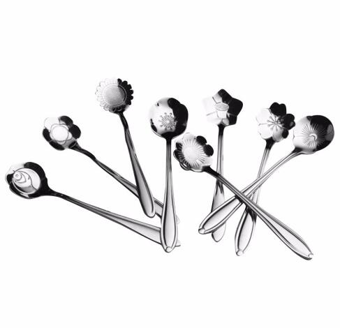 Teaspoons Rose Shaped Flower Stainless Steel Kitchen Tableware Handle Cutlery Mini Dessert Tea Dining Spoon For Snacks