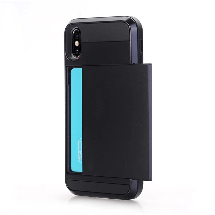 Slide Card Holder Protective PC + TPU Hybrid Back Phone Case