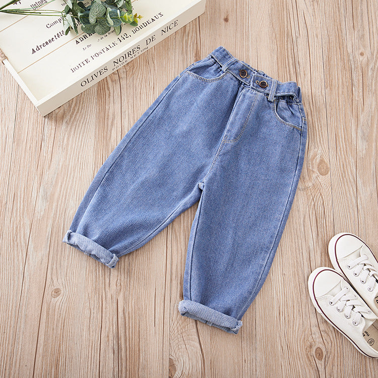 Solid Color High Waist Denim Pants for Kids