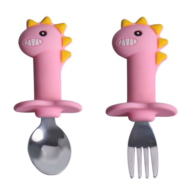 Baby Silicone Spoon Stainless Steel Training Fork